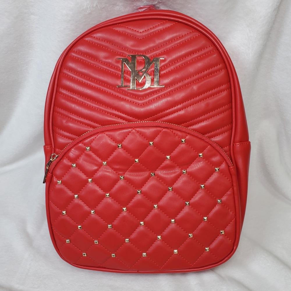 BADGLEY MISCHKA Studded Vegan Leather Backpack NWT Red / Gold Quilted Glam Chic
